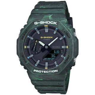 【CASIO 卡西歐】G-SHOCK系列 戶外休閒雙顯腕錶 / 迷彩 45.4mm(GA-2100FR-3A)