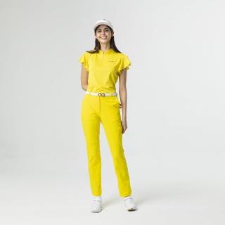 【IM8】高爾夫長褲(黃色 剪接 修身 長褲)