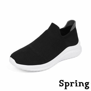 【SPRING】撞色運動鞋/超輕量撞色飛織襪套設計休閒運動鞋-男鞋(黑白)