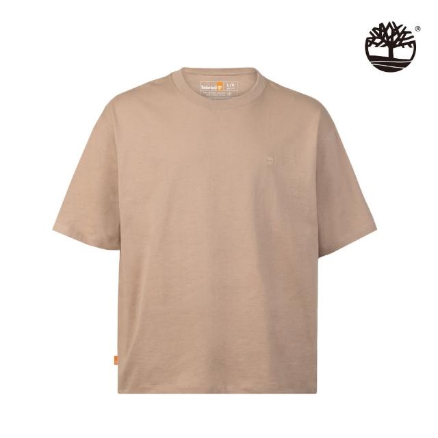 【Timberland】男款淺泥土色胸前大樹刺繡Logo圓領短袖T恤(A6F7Q269)