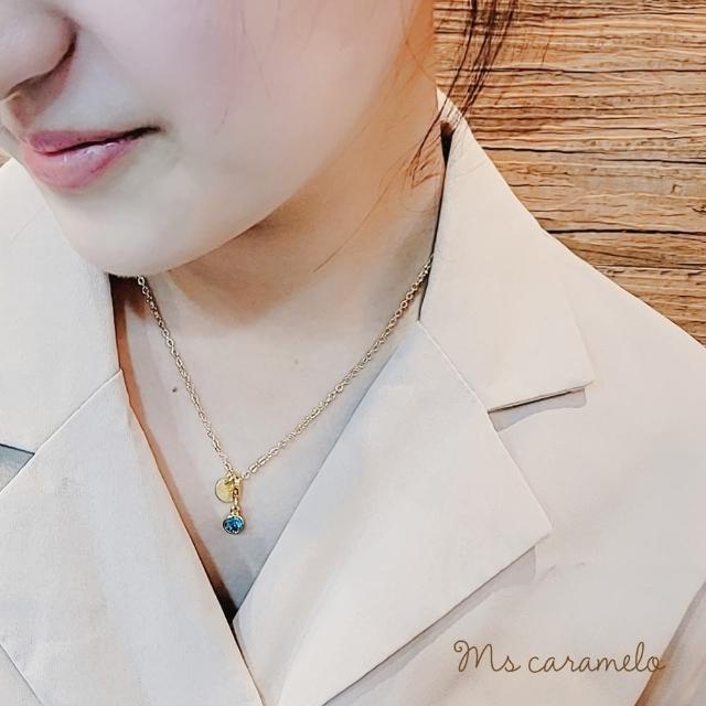 【焦糖小姐 Ms caramelo】藍水晶項鍊 10月誕生石(K黃款)