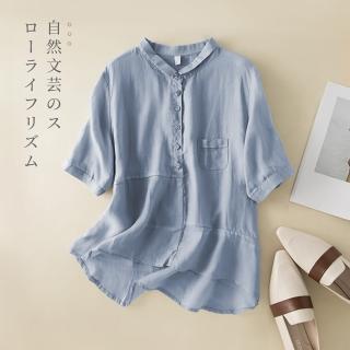 【慢。生活】文藝休閒百搭寬鬆薄款棉麻襯衫-F(藍)