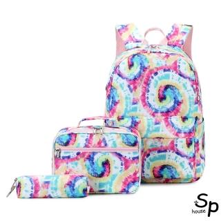 【Sp house】水彩鮮豔潑墨滿版學生手提保溫包後背包筆袋套組(4色可選)