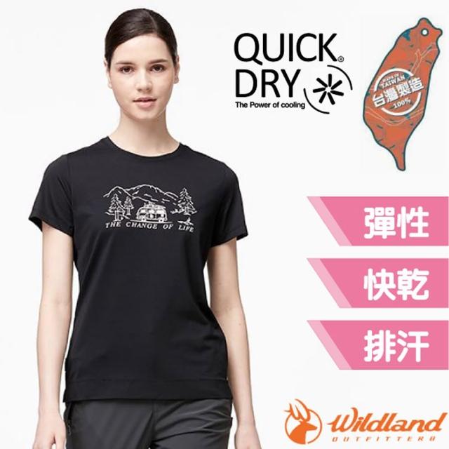 【Wildland 荒野】女 彈性輕量印花排汗圓領衫.短袖T恤(0A91633-54 黑色)