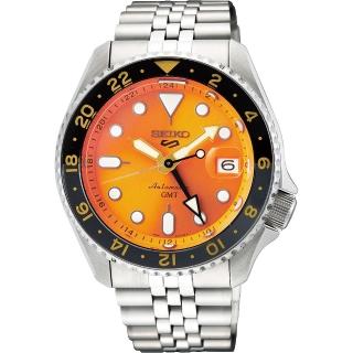 【SEIKO 精工】SEIKO 精工5號GMT機械鋼帶腕錶-橘水鬼(SSK005K1)