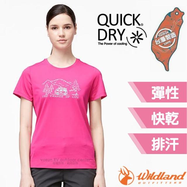 【Wildland 荒野】女 彈性輕量印花排汗圓領衫.短袖T恤(0A91633-09 桃紅色)