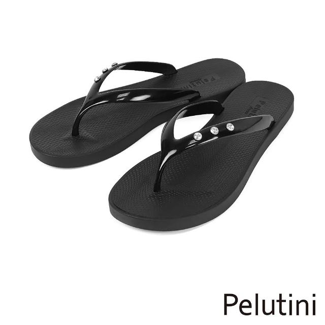 【Pelutini】排列水鑽亮面夾腳拖鞋 黑色(1212W-BL)