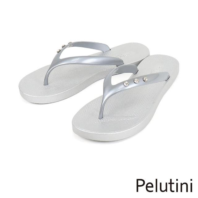 【Pelutini】排列水鑽亮面夾腳拖鞋 銀色(1212W-SIL)