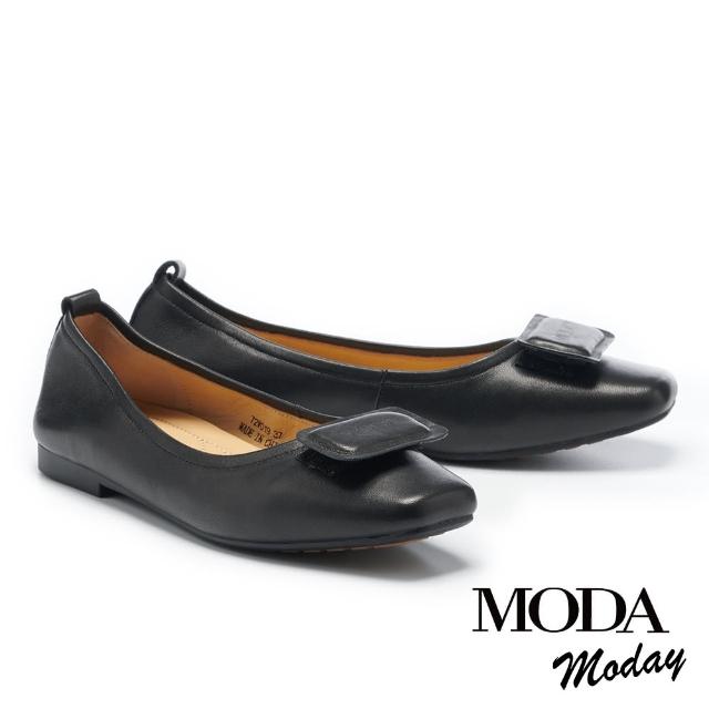 【MODA Moday】優雅兩穿羊皮方頭軟芯Q底娃娃平底鞋(黑)