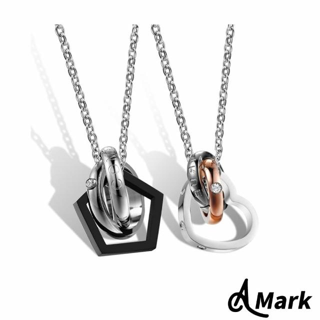 【A MARK】鈦鋼項鍊 美鑽項鍊 情侶項鍊/星心相伴美鑽鈦鋼項鍊(2色任選)
