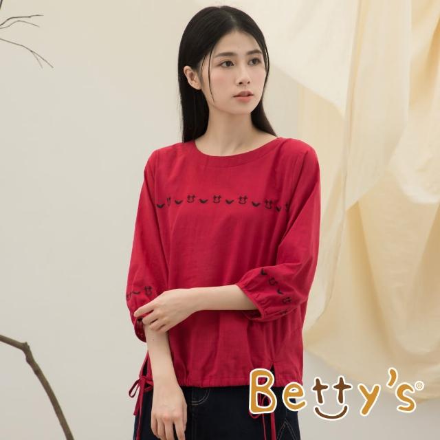 【betty’s 貝蒂思】胸前繡花圓領七分袖上衣(紅色)