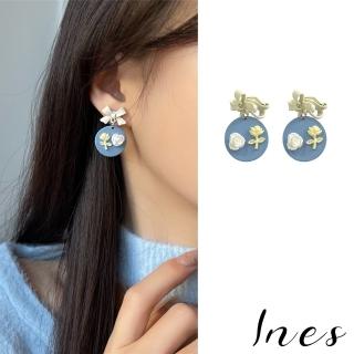 【INES】韓國設計925銀針浪漫玫瑰花朵蝴蝶結造型耳環(925銀針耳環 花朵耳環 蝴蝶結耳環)