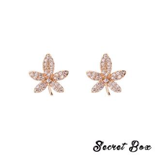 【SECRET BOX】韓國設計閃耀美鑽鋯石楓葉造型耳環(美鑽耳環 鋯石耳環 楓葉耳環)
