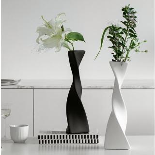 【JEN】北歐現代藝術黑白陶瓷螺旋花器花瓶桌面擺飾居家裝飾高41cm(2色可選)