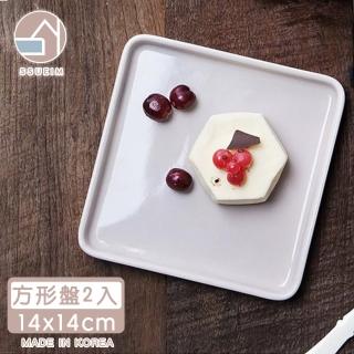 【韓國SSUEIM】LEED系列莫蘭迪陶瓷方形淺盤2件組14cm(粉色)