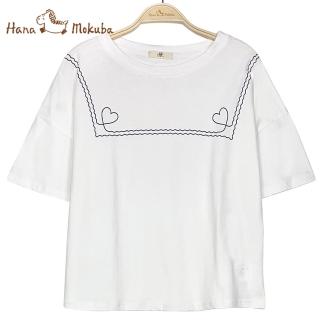 【Hana Mokuba】花木馬日系女裝清新簡約線條印花純棉T恤(T恤)