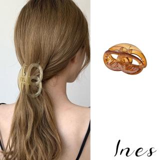 【INES】透明髮夾 雙圈髮夾/韓國設計法式復古透明果凍壓克力雙圈造型髮夾 馬尾夾(3色任選)