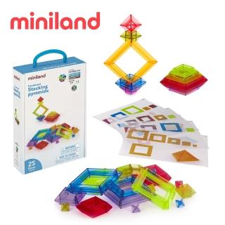【西班牙Miniland】透光堆疊金字塔25件組(STEM玩教具/形狀配對/顏色認知/西班牙原裝進口)