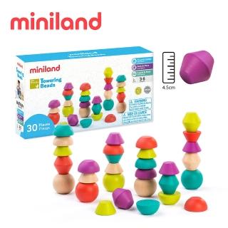 【西班牙Miniland】木製幾何邏輯平衡石30入(STEM玩教具/形狀配對/顏色認知/西班牙原裝進口)