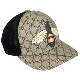 【GUCCI 古馳】蜜蜂防水帆布棒球帽(卡其/黑色/57cm)