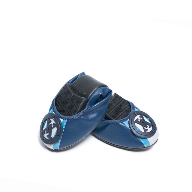 【viina】條紋LOGO摺疊鞋 - 深藍(摺疊平底娃娃鞋)