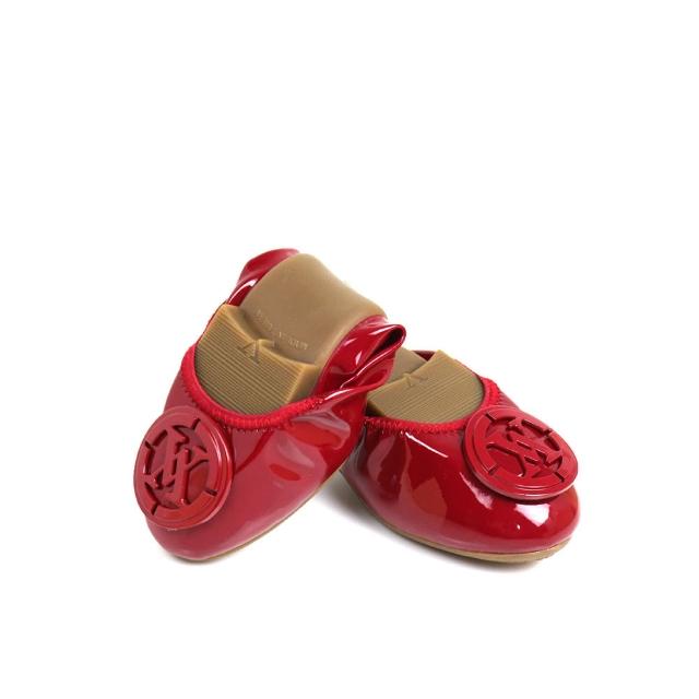【viina】經典LOGO鏡面釦漆皮摺疊鞋 - 紅(摺疊平底娃娃鞋)