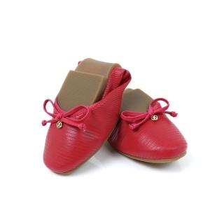 【viina】芭蕾名媛﹒優雅微方頭摺疊平底娃娃鞋-紅(摺疊平底娃娃鞋)