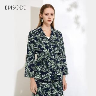 【EPISODE】時尚百搭熱帶植物印花雪紡西裝外套123102（深藍）