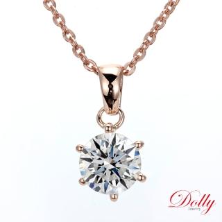 【DOLLY】18K金 1克拉完美車工時尚六爪玫瑰金鑽石項鍊