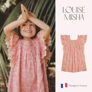 【法國 Louise Misha】粉紅雛菊小碎花荷葉洋裝(TM2305-366-A)