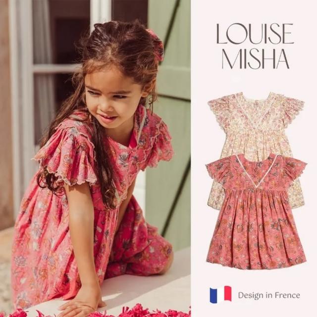 【法國 Louise Misha】有機棉碎花V型蕾絲荷葉洋裝(TM2305-363)