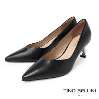 【TINO BELLINI 貝里尼】巴西進口牛皮尖頭7CM金屬鞋跟鞋FWDT018