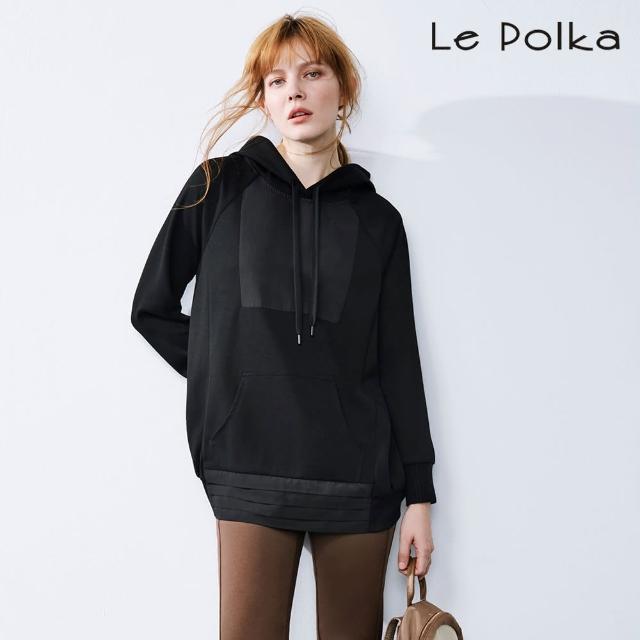 【Le Polka】異材質拼接連帽上衣-女
