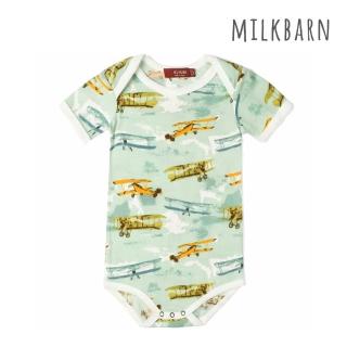 【Milkbarn】嬰兒 有機棉包屁衣-短袖-復古飛機(包屁衣 嬰兒上衣)