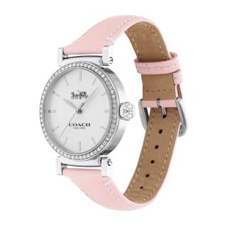 【COACH】牛皮錶帶鑲鑽錶框指針錶-粉