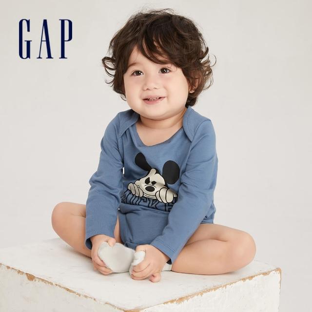 【GAP】嬰兒裝 Gap x Disney迪士尼聯名 印花圓領長袖包屁衣-墨藍色(796102)