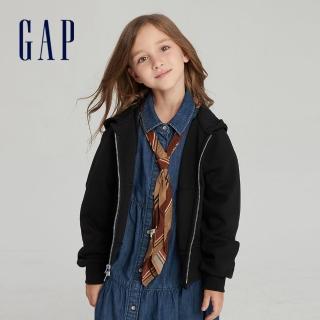【GAP】女童裝 Logo連帽外套 空氣三明治系列-黑色(797489)