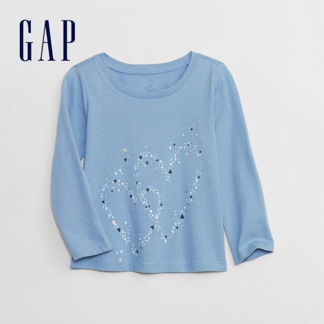 【GAP】女幼童裝 純棉印花圓領長袖T恤-藍色(789569)