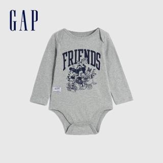【GAP】嬰兒裝 Gap x Disney迪士尼聯名 純棉印花圓領長袖包屁衣-灰色(797414)