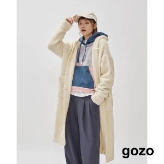 【gozo】慵懶系QQ羊毛紗連帽落肩長版外套(米白)
