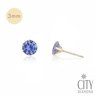 【City Diamond 引雅】『藍星』18K日本丹泉石 坦桑石黃K金六爪耳環(東京Yuki系列)