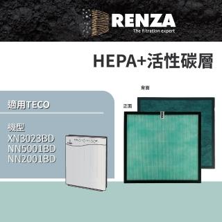 【RENZA】適用TECO 東元 NN2001BD XN3023BD NN5001BD 空氣清淨機(2合1HEPA+活性碳濾網 濾芯)