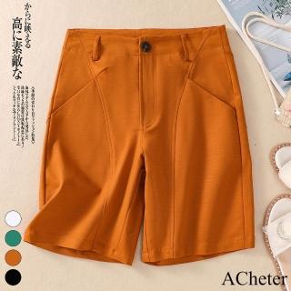 【ACheter】西褲短褲寬鬆遮肉顯瘦高腰休閒闊腿褲#119009(白/黑/橘/綠)