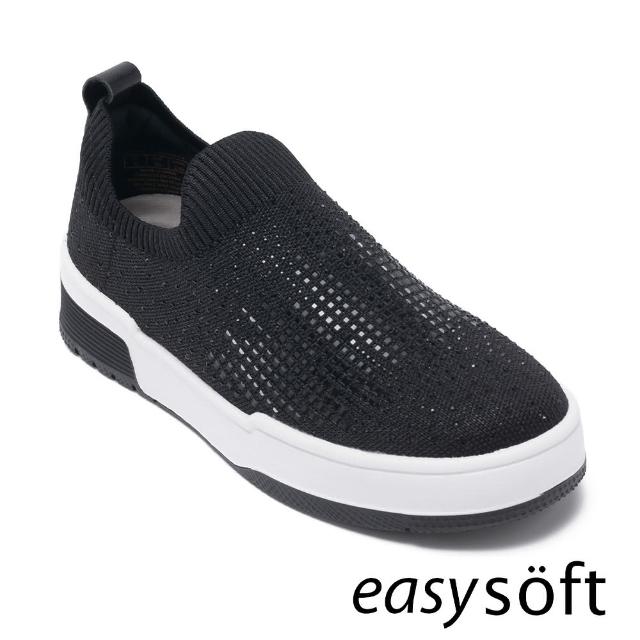 【Easy Spirit】CAPOTE 鑽面織布厚底休閒鞋(黑色)