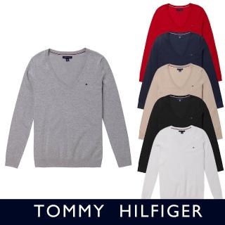 【Tommy Hilfiger】TOMMY 經典V領刺繡Logo毛衣 上衣-女-多色組合(百搭舒適/平輸品)