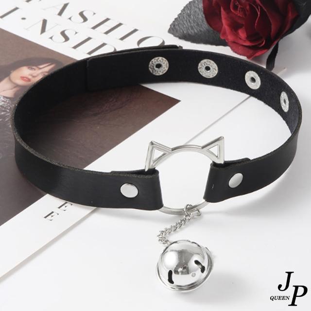 【Jpqueen】性感貓咪鈴鐺皮革項圈頸鍊項鍊(黑色)