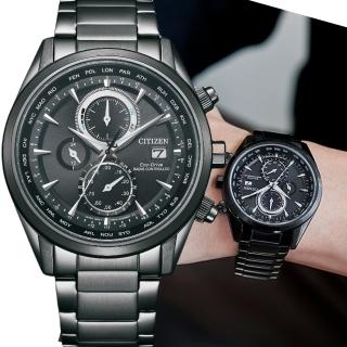 【CITIZEN 星辰】全球電波計時 光動能時尚腕錶 43mm(AT8265-81E 極致黑)