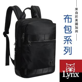 【Lynx】美國山貓輕量防潑水斜紋尼龍布包 多隔層機能 電腦後背包/雙肩包(黑色)