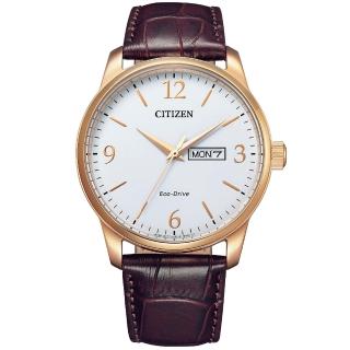 【CITIZEN 星辰】城市極簡光動能時尚男錶-白x咖啡/41.8mm(BM8553-16A)