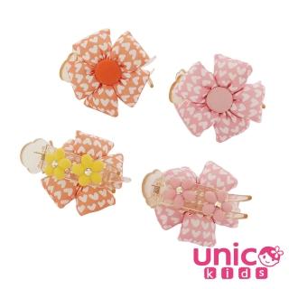 【UNICO】兒童雙面圖案粉色橘色花朵髮夾/馬尾夾-2入(髮飾/配件/聖誕)